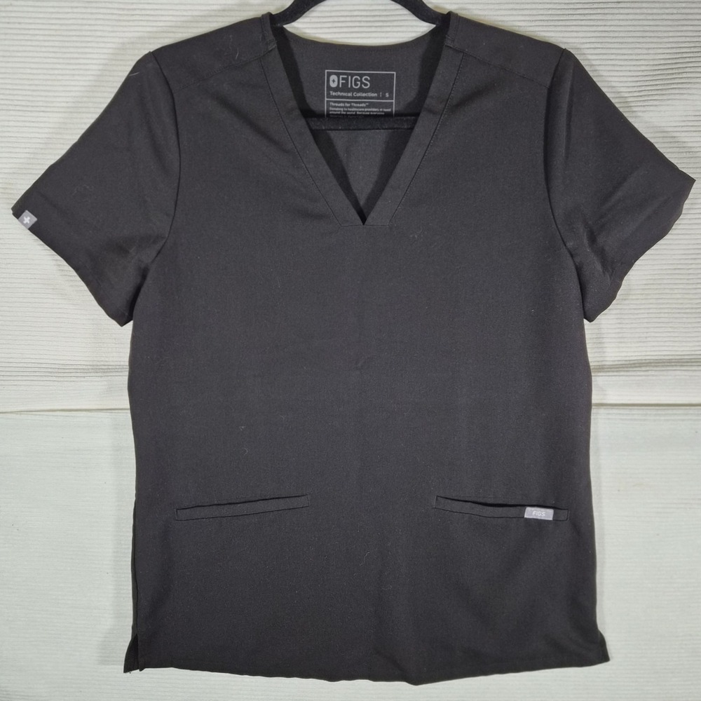 FIGS Technical Collection Womens Small Black Scrub Top V-Neck Short Sleeve